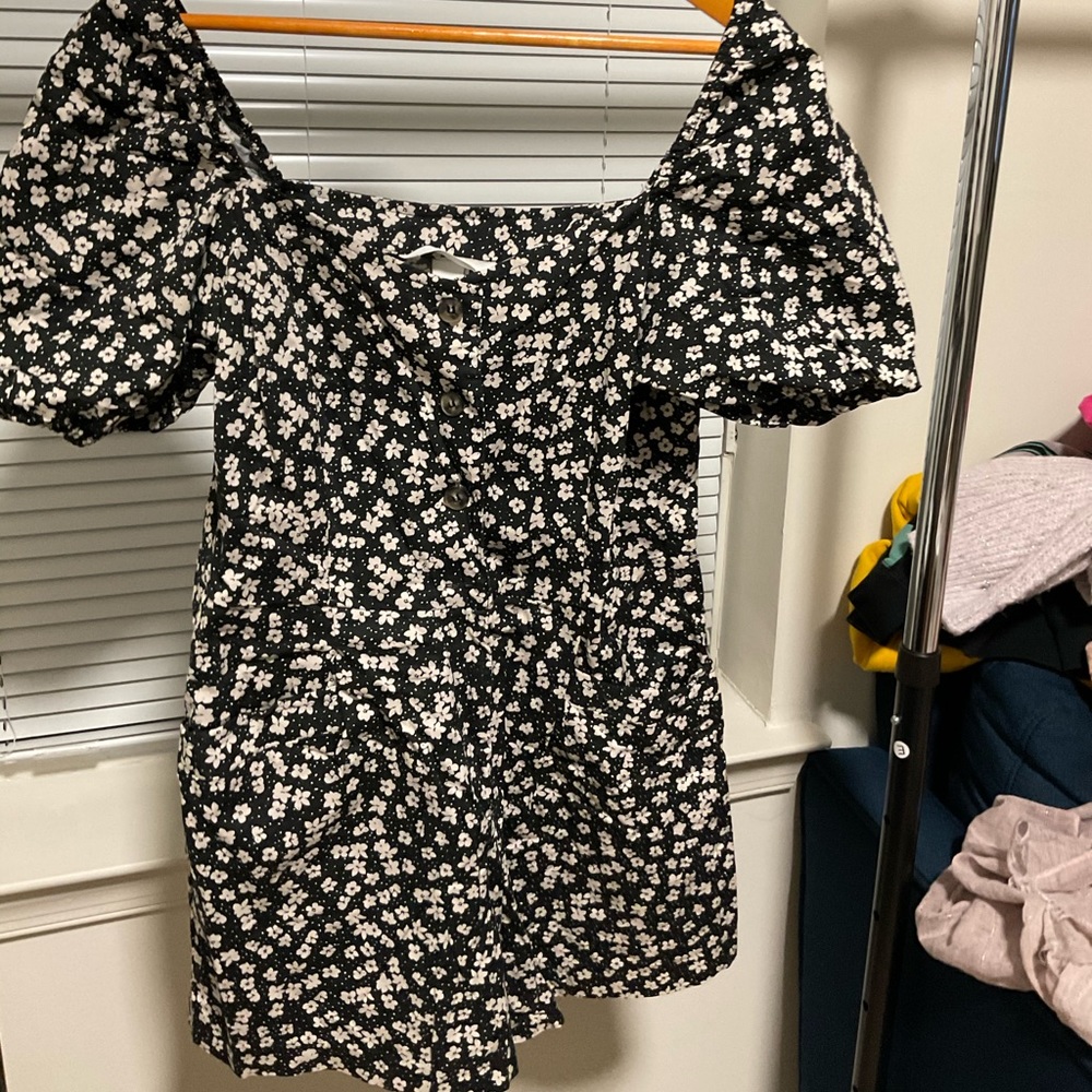 Button down romper with flowers
